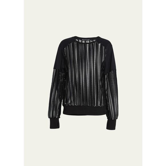 Blanc Noir Linear Mesh Cut Out Open Weave Black Athleisure Lounge Shirt Small - Picture 13 of 13